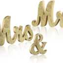 Berlune Mrs and Mrs Sign for Wedding Table, Large Lesbian Wedding Sign for LGBT Head Table Wood Letter, Lesbian Engagement Anniversary Party Decors(Gold)