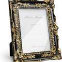 Cuspin 5x7 Picture Frame Black and Gold Frames, Vintage Baroque Handcrafted Resin Frames with Glass Front, Ornate Textured Design Decorative Picture Frame for Tabletop & Wall Display