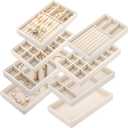Elsjoy 8 Pack Velvet Jewelry Trays, Stackable Jewelry Organizer Trays for Drawers, Beige Jewelry Storage and Display Tray Inserts for Necklaces, Rings, Earrings