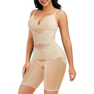 REYEOGO Bodysuit Shapewear for Women Tummy Control Butt Lifter Full Body Shaper Seamless Thigh Slimmer Fajas V-Neck Camisole Jumpsuit (Beige, Large)