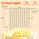 Twinkle Star 300 LED Window Fairy Curtain String Lights, 8 Modes Fairy Lights for Bedroom Wedding Party Home Garden Outdoor Indoor Wall Decorations, Warm White, 2 Pack