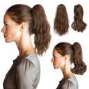 2 PCS Ponytail Extensions Claw Clip Short Pony Tails Wavy Curly Synthetic Hairpieces for Women 12 Inch + 14Inch Set Chocolate Multi