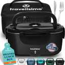 TRAVELISIMO Electric Lunch Box for Adults 100W Heated Lunch Box For Men 1.5L Stainless Steel Portable Food Warmer, 12/24/110V for Travel & Work, Loncheras Electricas Para Calentar almuerzo (Black)