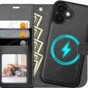 OCASE for iPhone 16 Case Detachable Wallet Case with Card Holder, 2 in 1 Pu Leather Flip Folio with RFID Blocking Stand Wrist Strap Shockproof Phone Cover 6.1 Inch 2024, Graphite