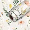 HOMETITUTE Wallpaper Peel and Stick Hand Drawn Yellow Pink Green Wildflower Pattern Contact Paper Wall Paper Stick 17.7" x 118.1" Self Adhesive Removable Vinyl Wall Covering Bathroom Home Decor