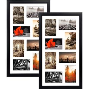 QUTREY 4x6 Black Collage Picture Frames Set of 2, 8 Openings Matted Collage Frame for 4x6 Pictures to Display 16 Multi Photos for Wall, 8 Openings-Plastic-2 Pack