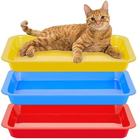 Tessco for you 3 Pcs Open Small Kitten Litter Box Rabbit Pan Waterproof Plastic Litter Tray Travel Toilet for Cats Bunny Guinea Pig Small Pet, Easy Clean(Classic Color,17.3 x 13.6 x 1.6 Inch)