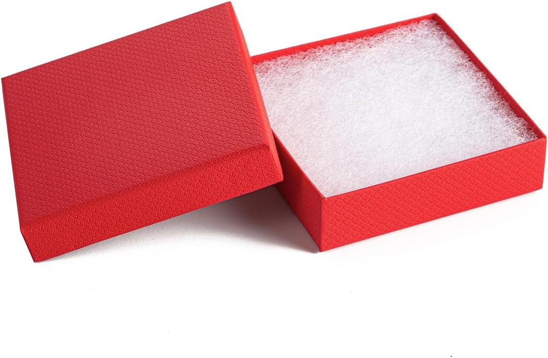 Magicool 96 Pack 3.5x3.5x1 Inch Red Modern Rectangular Jewelry Boxes with Lift-Off Lids, Perfect for Earring, Bracelet, Brooch, Necklace, Ring, Coin, DIY Gift Packaging