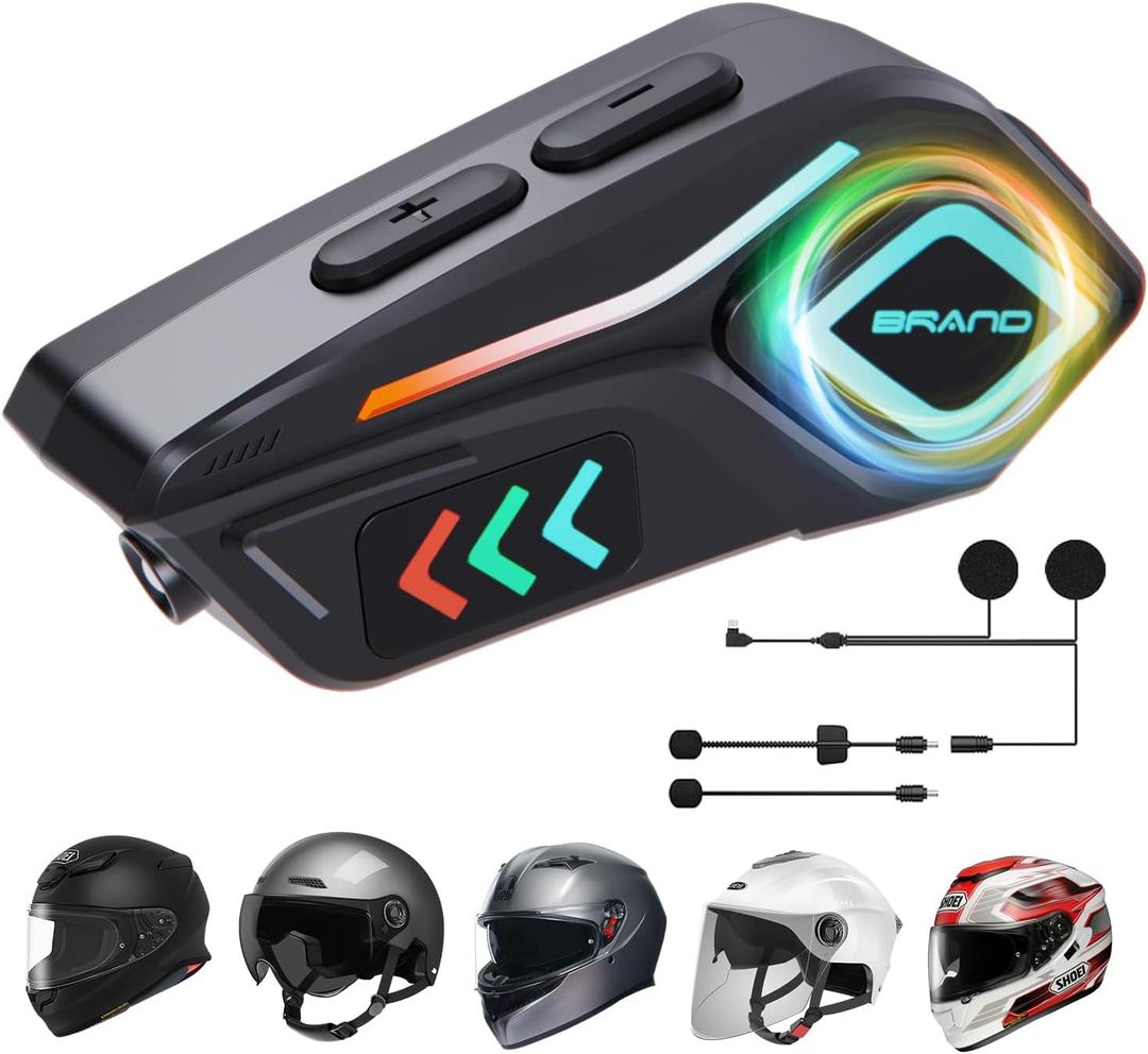 yAyusi Motorcycle Helmet Bluetooth Headset, Motorcycle Helmet Speakers, Motorcycle Helmet Accessories, IPX8 Waterproof Noise Reduction Stereo Helmet Headphones with 2 Mics Compatible with All Helmets