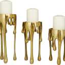 CosmoLiving by Cosmopolitan Aluminum Metal Abstract Decorative Candle Holder Melting Drip Candle Stand, Set of 3 Candlestick Holder 12", 10", 8"H, Gold