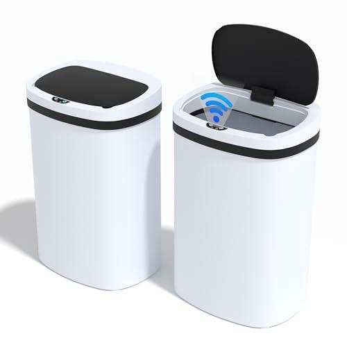 13 Gallon Trash Can Set of 2,Automatic Soft Close Large Garbage Can with Lid,Indoor Smart Trashcans for Kitchen,Waterproof Trashcans for Kitchen,Touch-Free Trash Can,White