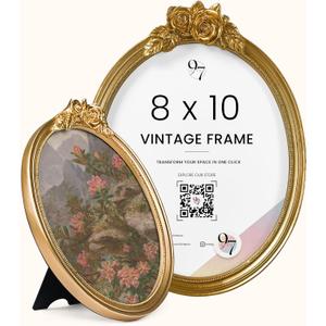 97 Decor Gold Oval Frame 8x10 - Gold Vintage Picture Frames 8x10, Antique Ornate Frames 8 X 10 With Glass Front For Tabletop Photo Display And Wall Hanging, Golden Rose Frame 8 By 10