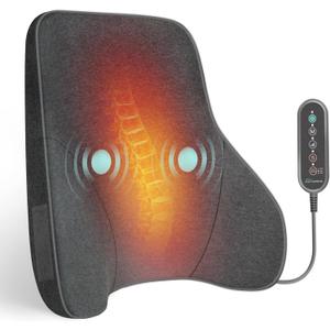 Snailax Heated Lumbar Support Pillow for Office Chair, Back Support Pillow for Car, Adjustable Heat and Vibration, Ergonomic Back Cushion, Improve Posture & Pain, Lower Back Massager,Gifts (Dark Grey-153)