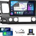 Podofo 8 Core 8+128G Android Car Radio Stereo for Honda Civic 2006-2011 with Wireless Carplay Android Auto, 10.1" QLED Touch Screen, WiFi/ 4G, GPS, DSP/ Hi-Res, AM/ FM, Bluetooth 5.0, Backup Camera