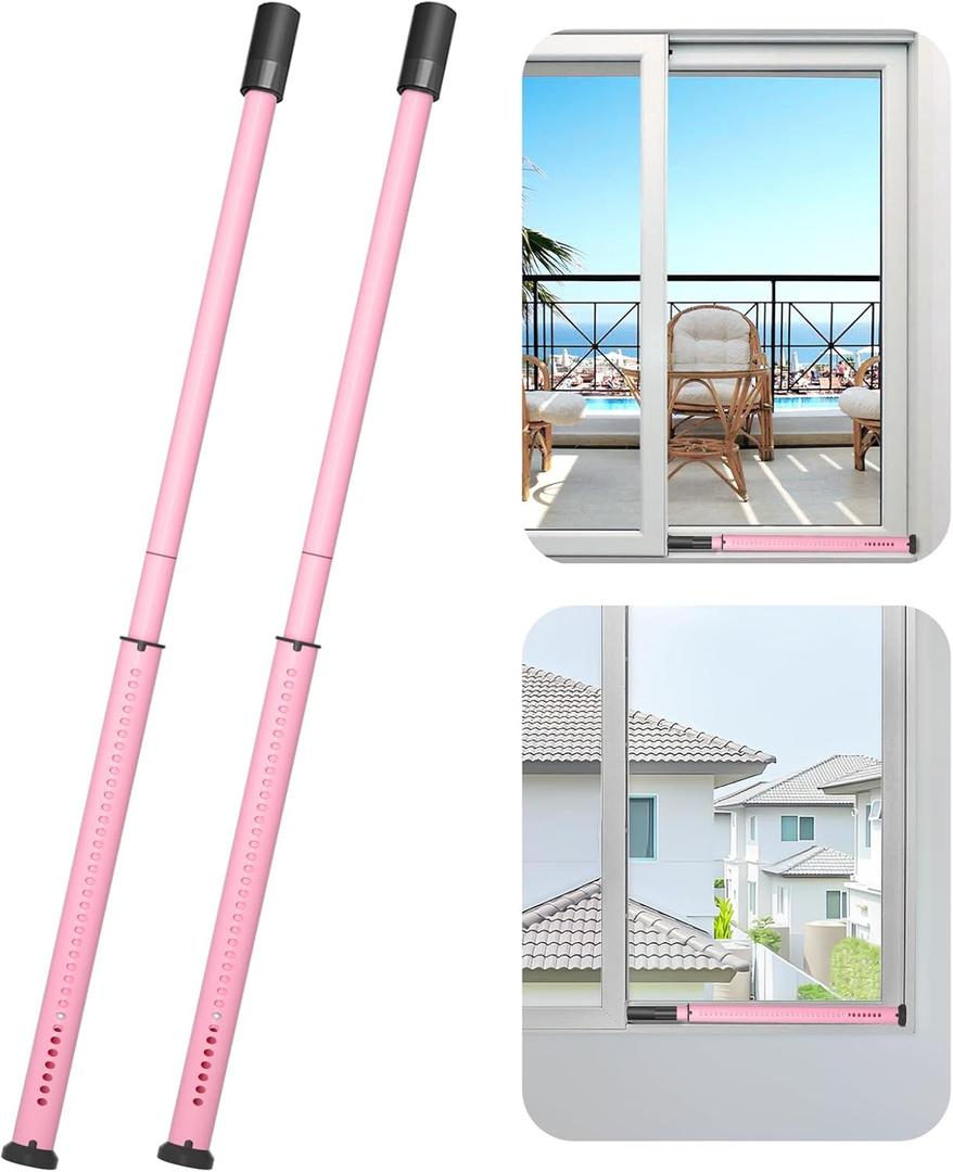 AceMining Sliding Door Security Bar,Heavy Duty Sliding Patio Door Lock Bar, 20-50inch Adjustable Multi-use Window Security Bars, Sliding Door Stopper, Pink, 2Pack