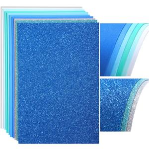 Feifeiya 48 Pack Glitter Foam Sheets Craft, 8 x 12 Inch Assorted Colors Sparkles Foam Papers for Classrooms DIY Projects Scrapbook Cutters Card Handicraft Gift(Gradient Blue)