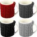 Skyley 4 Pcs Coffee Mug Cozy Sleeve Reusable Knitted Crochet Sleeves Cup Tea Cozy Handmade Tableware Coffee and Tea Mug Warmer for Women Men (Assorted Color)