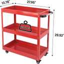 3-Tier Utility Cart, 330 Lbs Load Capacity, Heavy Duty Rolling Tool Cart with Wheels, Red Steel Service Cart for Workshop and Garage Storage