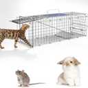 Humane Live Animal Cage Trap, Collapsible Galvanized Steel for Raccoons, Groundhogs & Stray Cats, 24"x8"x7", Heavy-Duty Indoor/Outdoor Catch & Release
