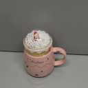 PARSUP Christmas Mug, Cute Ceramic Tea mugs with Santa Lid, Novelty Cup for Milk, Coffee, Hot Chocolate, Gift for Women, Kids, Colleagues, Family, Friends, 500ML/17.6OZ (Pink)