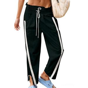 Track Pants Women Baggy Wide Leg Barrel Pants Casual Drawstring Elastic Workout Y2K Contrast Color Pant L