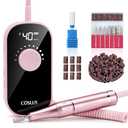 COSLUS Professional Rechargeable Electric Nail Drill 40000 RPM, Portable Nail File with Storage Stand for Acrylic Gel Polishing Removing - Easy to Use for Women, Manicure at Home DIY or Salon, Pink