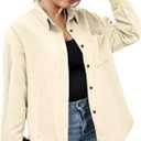 Plus Size Shackets for Women Fashion Fall Outfits Corduroy Shirts with Pockets Casual Long Sleeve Button Down Blouse Tops (Beige, XXL)