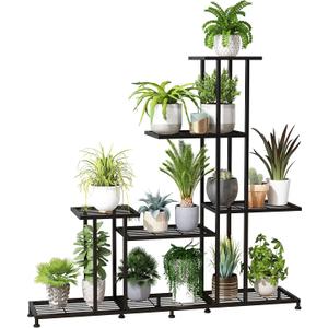 Twhep Heavy Duty Metal Plant Stand, 5 Tiers Multifunctional Plant Stand for Indoor Outdoor, for Tall Large Rack for Living Room Garden Balcony, Black