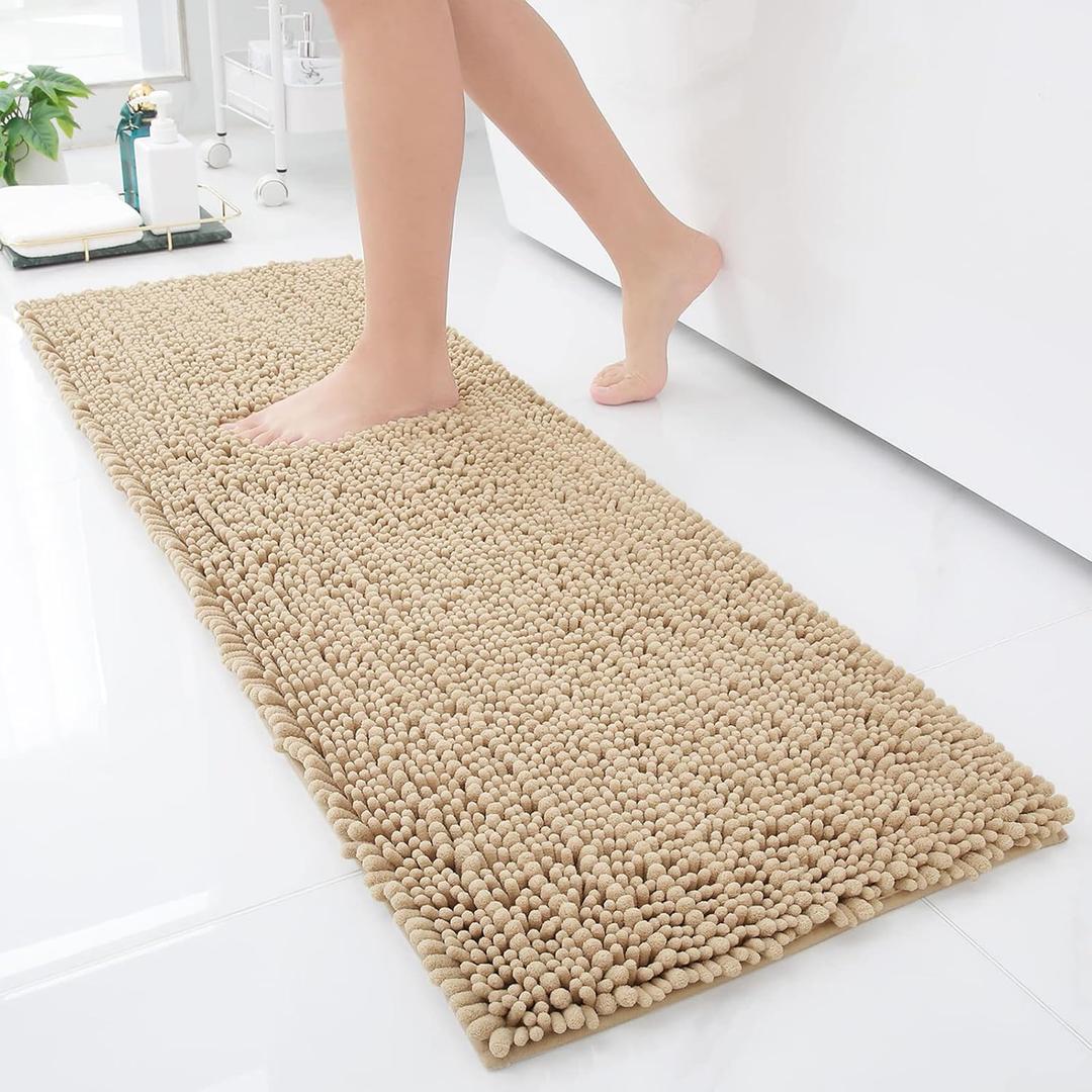 Arotive Luxury Chenille Bathroom Rug Mat, Extra Soft Thick Absorbent Shaggy Bath Rugs, Non-Slip Machine Wash Dry, Plush Bath Mats for Bathroom, Shower and Tub, 47x17, Beige