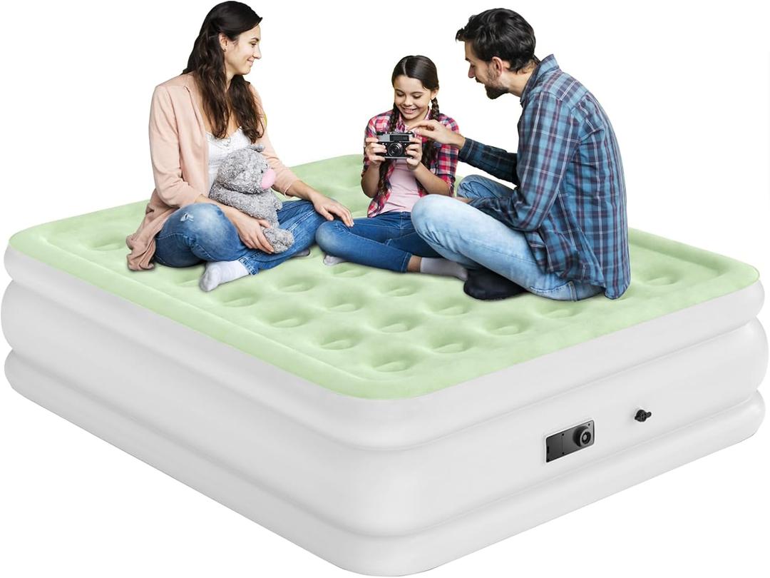 DIMAR GARDEN Queen Size Air Mattress with Built in Pump, Blow Up Mattress Inflatable Air Bed for Home, 18in Bed Height, Light Green
