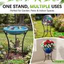 16" Tall Metal Bird Bath Stand, 2-Tier Wrought Iron Plant & Gazing Ball Stand with 6 Non-Slip Pads, Sturdy Multi-Use Flowerpot Holder for Outdoor Indoor Garden Patio