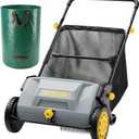 21" Push Lawn Sweeper with 26G Hopper Bag,53G Leaf Bag,Light Gray