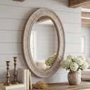 Wood Oval Mirror,20x30"Farmhouse Rustic Decor Bathroom Vanity Wall Mirrors