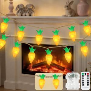 YIQU Easter Decoration String Lights, 10FT 12LED Indoor Carrot Mantel Garland Battery Operated with Remote Timer 8 Modes, Hemp Rope Banner for Fireplace Table Wall Spring Party Indoor Outdoor Decor