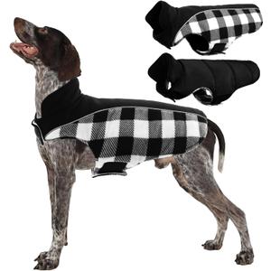 Kuoser Dog Winter Coat, Reversible Waterproof Dog Jacket with Reflective Strip, Warm Dogs Fleece Vest Adjustable Doggy Cold Weather Clothes Plaid Christmas Outfit Pet Apparel for Medium Dogs, Black M (Medium (Chest Girth: 17.3-20.9'' ))