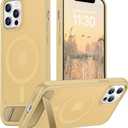 Temdan Magnetic Compatible with iPhone 12 Pro Max Case, [Built-in Invisible Kickstand][Compatible with MagSafe][Military Grade Shockproof] Slim Translucent Matte Phone Case for iPhone 12 Pro Max 6.7" Light Brown