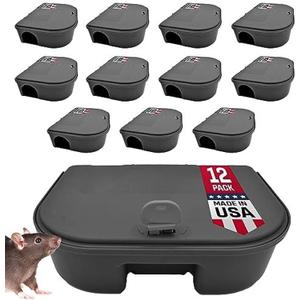 Exterminators Choice Compact Mouse Bait Station - Heavy-Duty Outdoor Mouse Bait Box - Lockable Design with Key - Versatile Indoor & Outdoor Use - Pack of 12, Black, 4.75in x 3.5in x 1.25in
