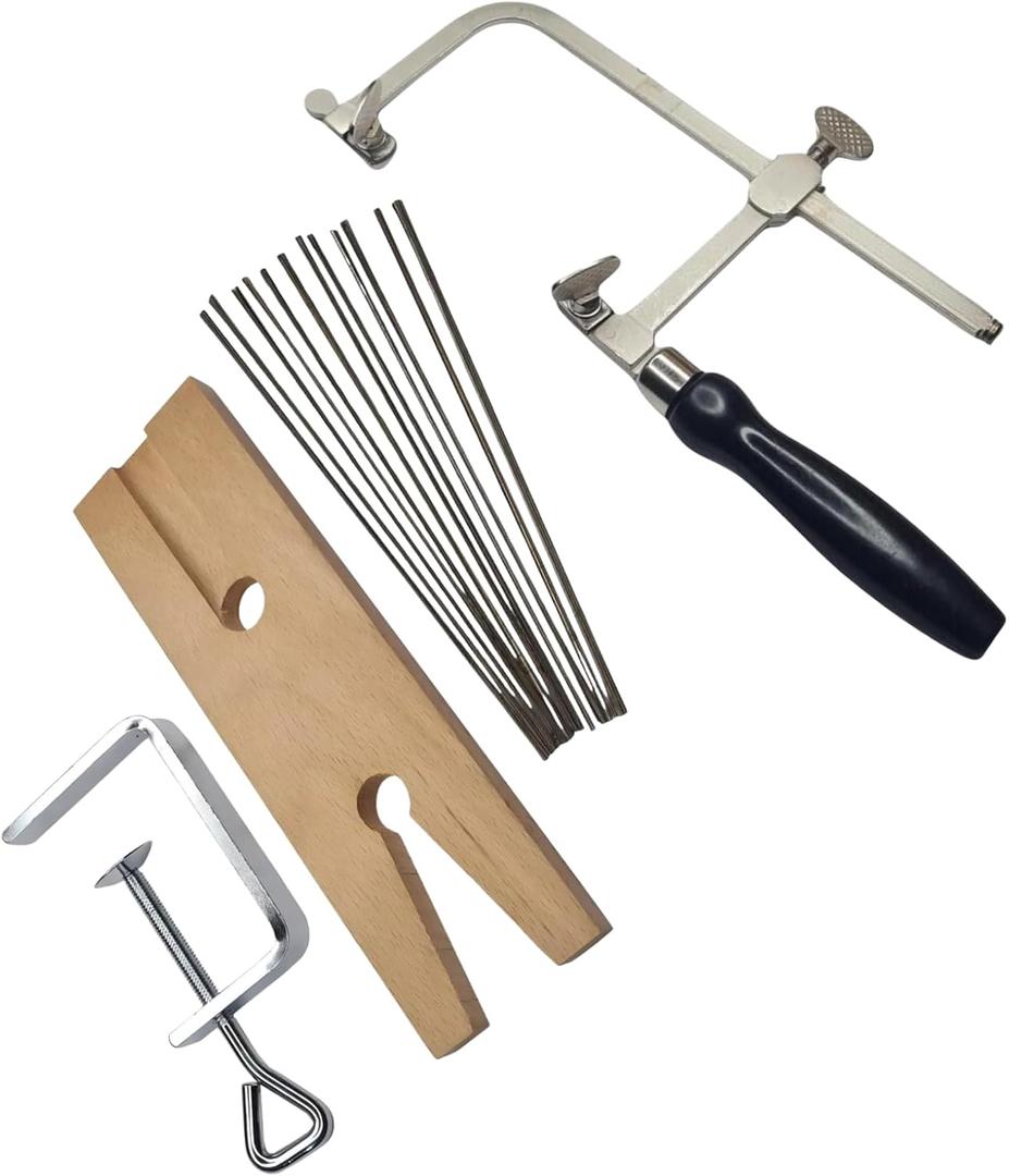 3-in-1 Professional Jeweler's Saw Kit - Adjustable Saw Frame, 144 Blades (Sizes 1/0-2), and V-Slot Wooden Bench Pin with Clamp - Jewelry Making, Wood, Metal and Craft Cutting Tool Set