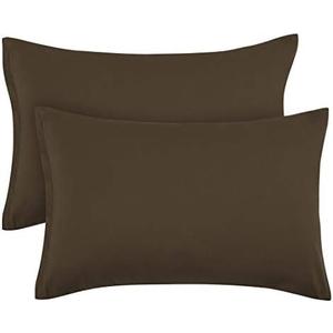 PiccoCasa Zippered Pillowcases, 100% Brushed Microfiber Polyester Pillow Case Cover, Pillow Cases Set of 2, Soft and Comfortable Queen(20"x30") Brown