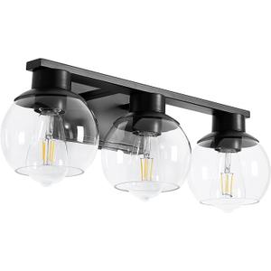 3-Light Bathroom Vanity Lights, Matte Black Bathroom Light Fixtures Over Mirror with Globe Glass Shade, 22in Modern Decor Wall Sconces for Bath Mirror Bedroom Hallway, E26 Base (Bulbs Not Included)