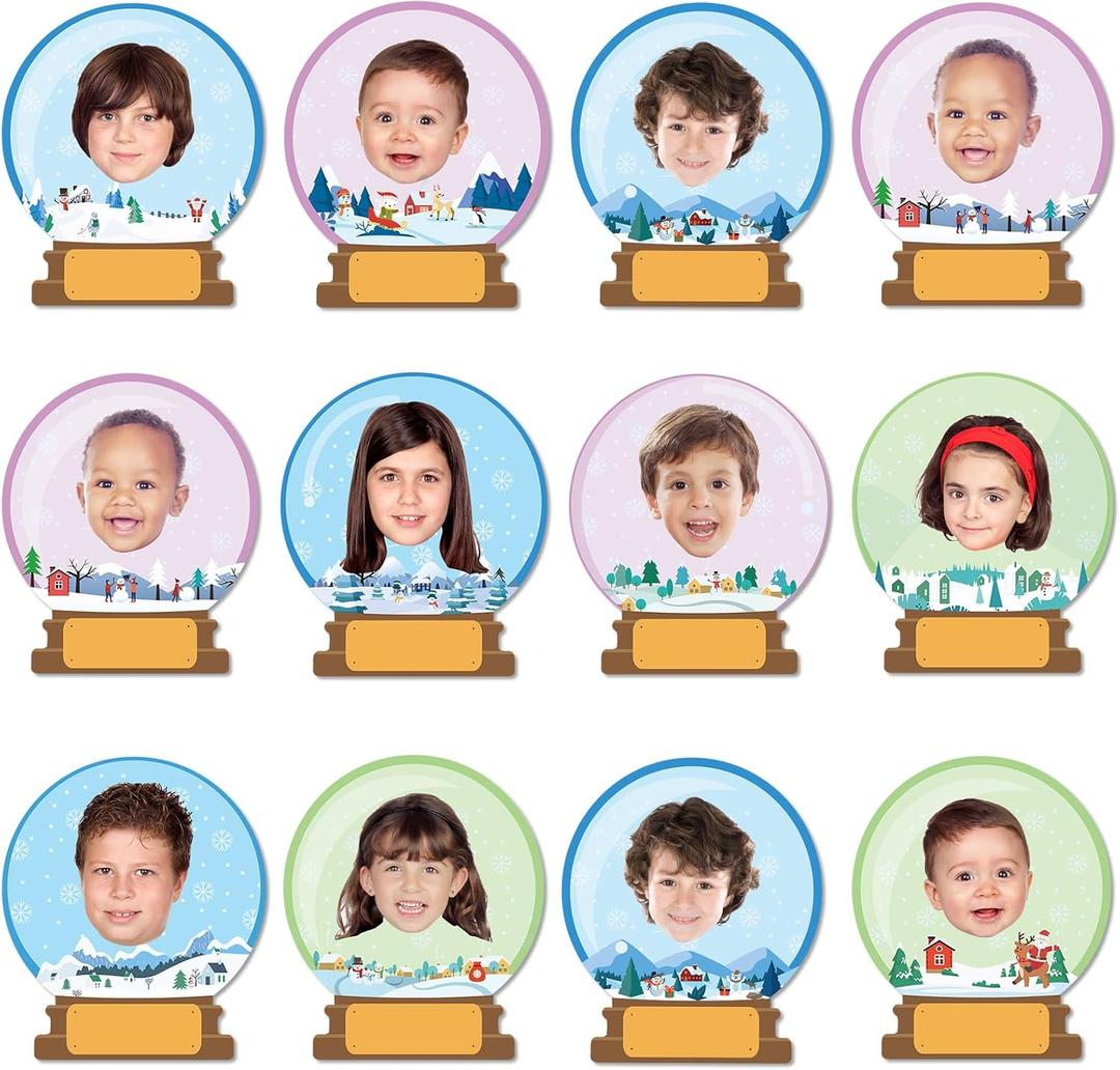 60pcs Winter Theme DIY Cutouts Snow Globe Bulletin Board Decoration Set Christmas Snow Globe Paper Cut-Outs Decor for Winter Holiday DIY Photo Craft Xmas Party School Classroom Wall Door Supplies