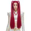 VGbeaty Adult Women Long Straight Pink Wig with 2 Ponytails Cartoon Role Funny Bangs Wig Heat Resistant Synthetic Fiber Soft Durable Breathable Cap for Halloween Costume Fancy Party