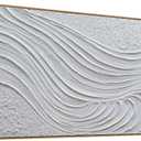 The Mode Art Abstract 3D Textured Wall Art White and Silver Gray Waves Canvas Print Modern Minimalist Framed Wall Decor for Living Room Bedroom Office 20x40inch
