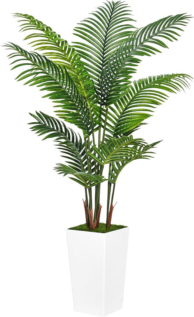 Artificial Palm Tree 5FT - Fake Tree with White Tall Planter - Faux Tropical Areca Floor Plant in Pot - Artificial Silk Plant for Home Office Living Room Decor Indoor