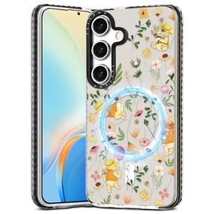 Toycamp for Samsung Galaxy S25 Case for Women - Compatible with MagSafe Girls Cute Phone Cover Magnetic with Shockproof Protective Girly Aesthetic Designer for Samsung S25 Case, Cartoon Floral