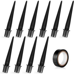 Lasuroa 10pcs Solar Lights Spikes, 5.31x0.78in Metal Replacement Pathway Outdoor Lighting Ground Stakes with Tape for Garden Landscape Yard (Black)