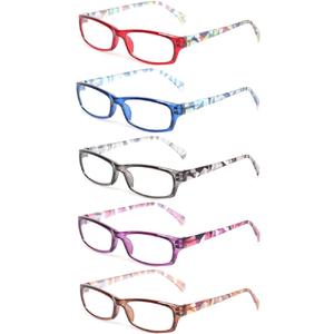 Reading Glasses 5 Pairs Fashion Ladies Readers Spring Hinge with Pattern Print Eyeglasses for Women (5 Pack Mix Color, 6.0)