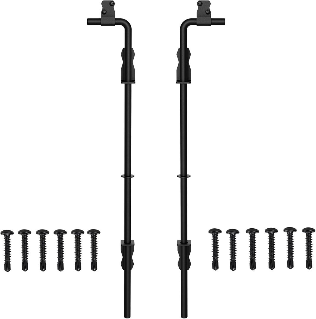 Sdstone 24 Inch Heavy Duty Cane Bolt Gate Drop Rod Gate Ground Latch Hardware for Wooden Fences,Metal Gates Doors Stopper for Gate Ground (Black Finish,2 Pack)