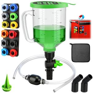 20-Piece Engine Oil Funnel Kit, 1.59QT/1.5L Oil Funnel Set with 12 Adapters, Siphon Hose Pump, Towel, Elbow Fitting, Arrow Screen and Magnetic Storage Hooks Tray, Compatible with GM/Ford/BMW/Audi Etc.
