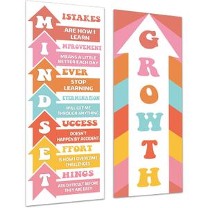 Hippie Groovy Growth Mindset Classroom Decorations Growth Mindset Banner Posters Motivational Bulletin Board Decor for Back to School Wall Door Decors Preschool Elementary Middle High School Supplies